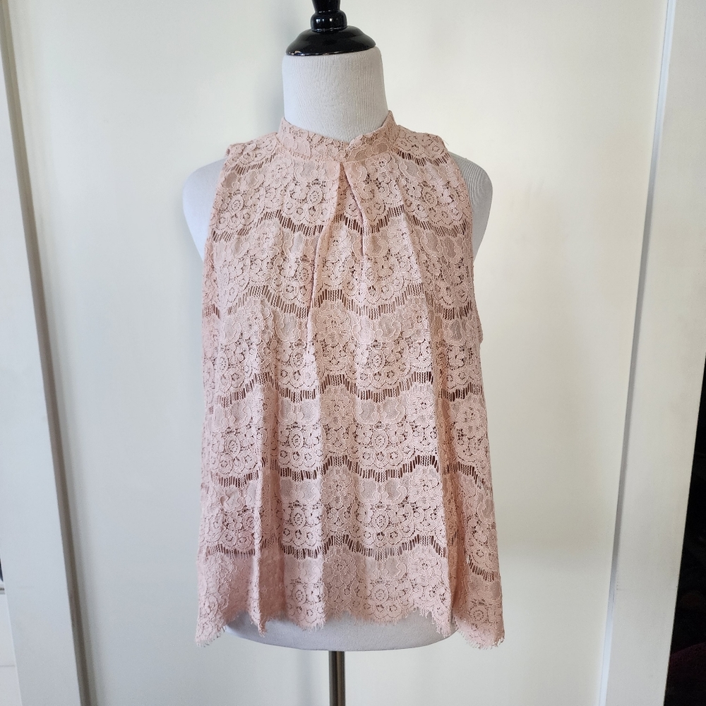 Love fire Pink Lace Tank Blouse Women Size Large Lined Keyhole Neck Sleeveless